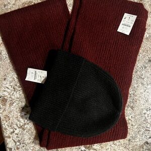J.Crew Burgundy & Black Knit Scarf Set – Soft Cozy Winter Bundle NWT